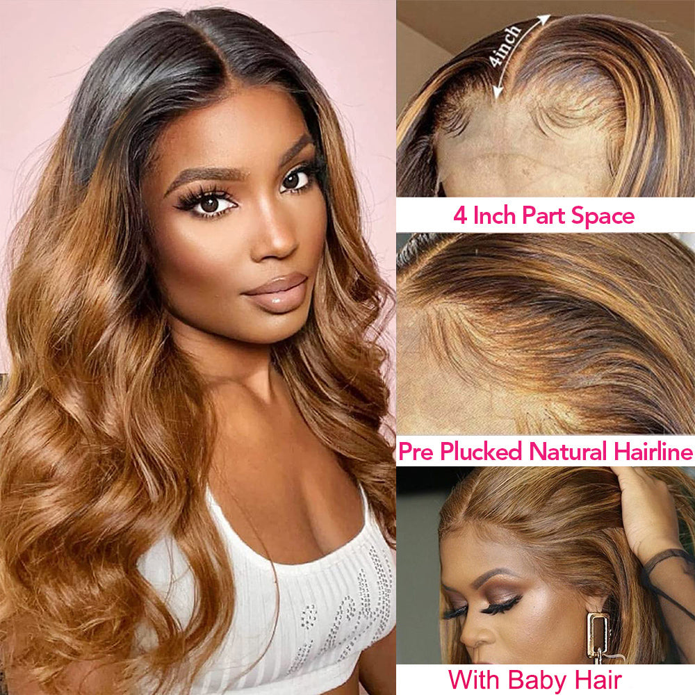 Ruilog Hair Piano Highligh color body wave Wig Human Hair 13x4 Lace Frontal Human Hair Wigs For Woman